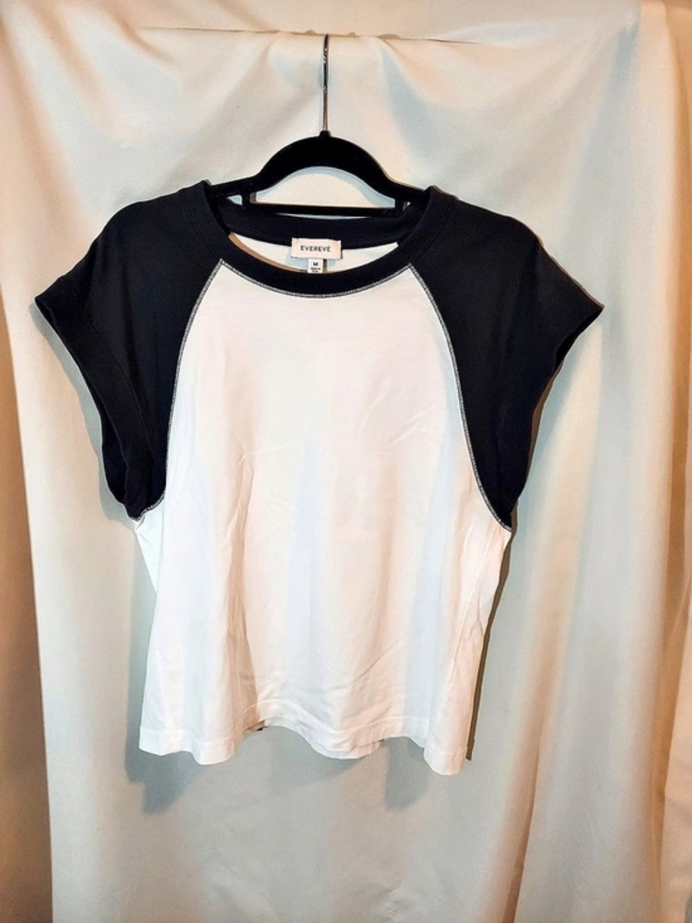 Evereve Brody Cap Sleeve Raglan Baseball Tee Black White Medium M